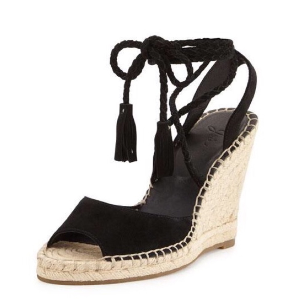 Joie Black and Cream Wedge Sandals